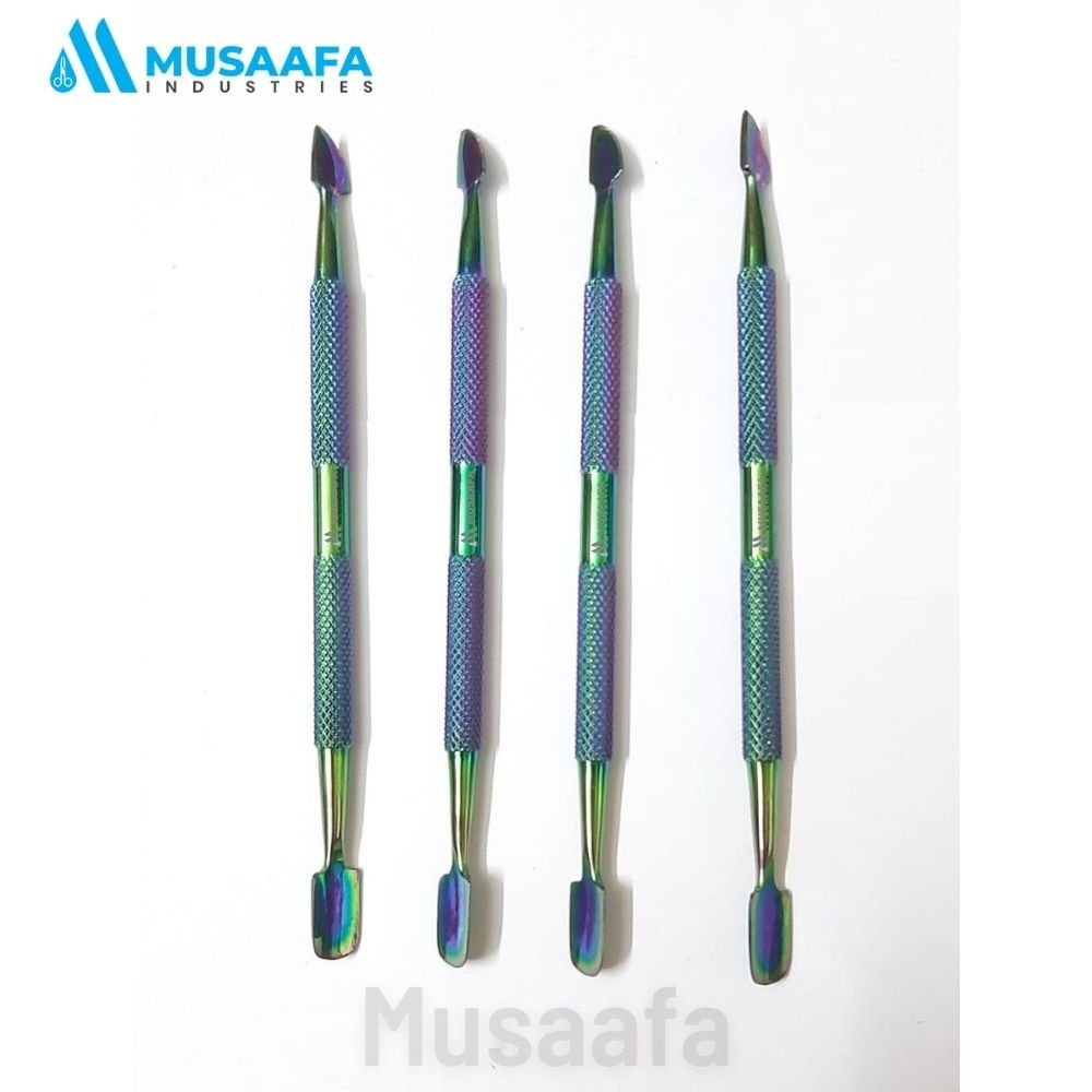 Premium Manicure Pedicure Tool Rainbow Color Stainless Steel Cuticle Trimmer Dual Head Cuticle Pusher and Knife Customized logo