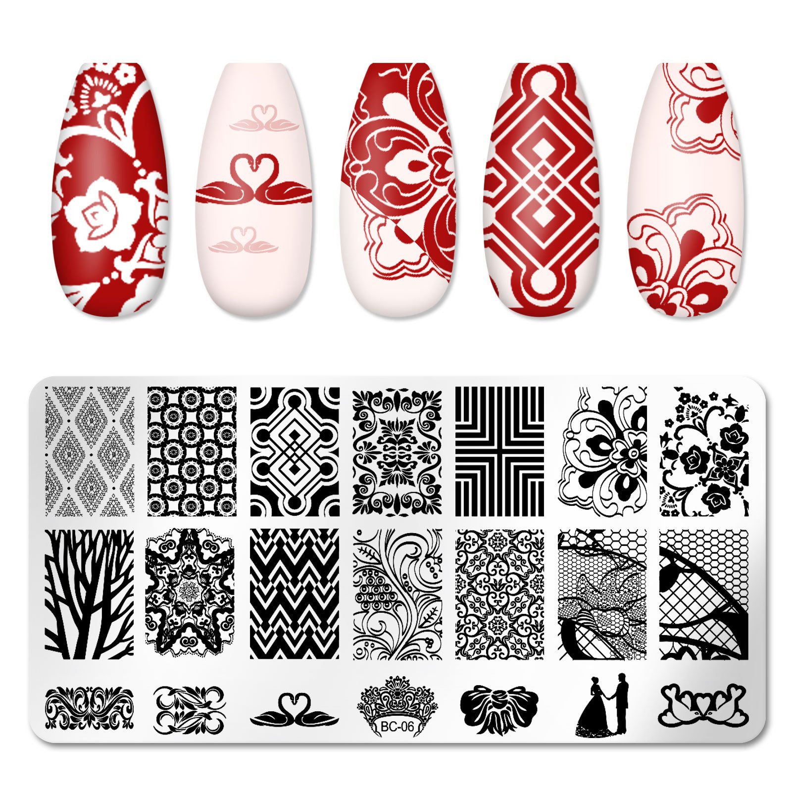 12*6cm Nail Art Templates Stamping Plate Valentine's Design Flower Animal Glass Temperature Lace Stamp Templates Plates Image
