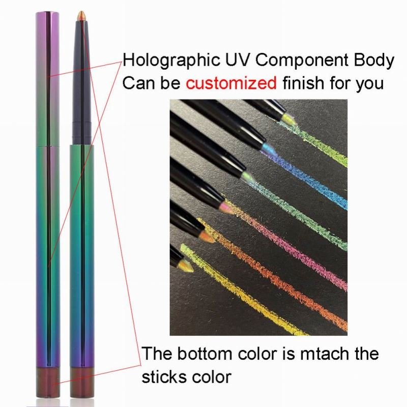 12 Colors Private Label Pencil Waterproof Chrome Holographic Eyeliner Stamp Color Vegan Cruelty Free Holographic Foil Eyeliner P