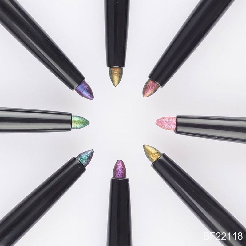 12 Colors Private Label Pencil Waterproof Chrome Holographic Eyeliner Stamp Color Vegan Cruelty Free Holographic Foil Eyeliner P