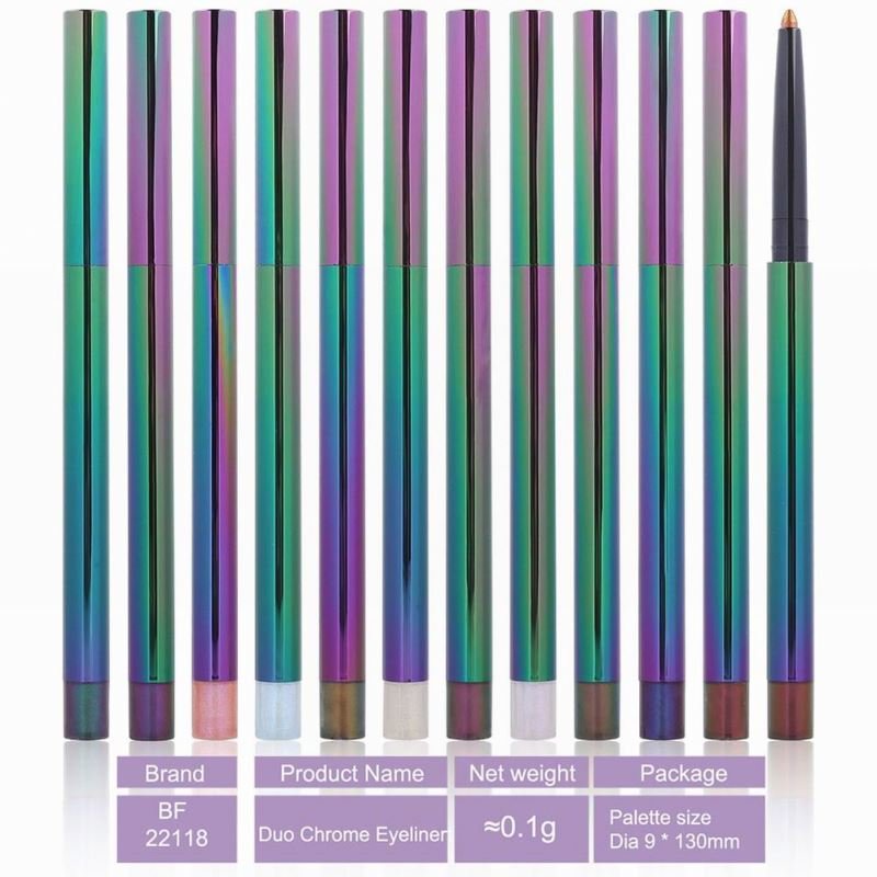 12 Colors Private Label Pencil Waterproof Chrome Holographic Eyeliner Stamp Color Vegan Cruelty Free Holographic Foil Eyeliner P