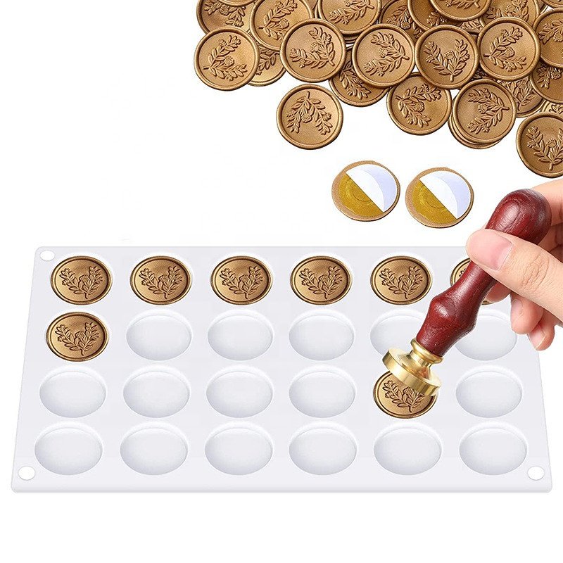 Silicone Mat/Pad for Wax Seal Stamp 24-Cavity Wax Sealing Mat with Removable Sticky Dots for DIY Craft Adhesive Waxing