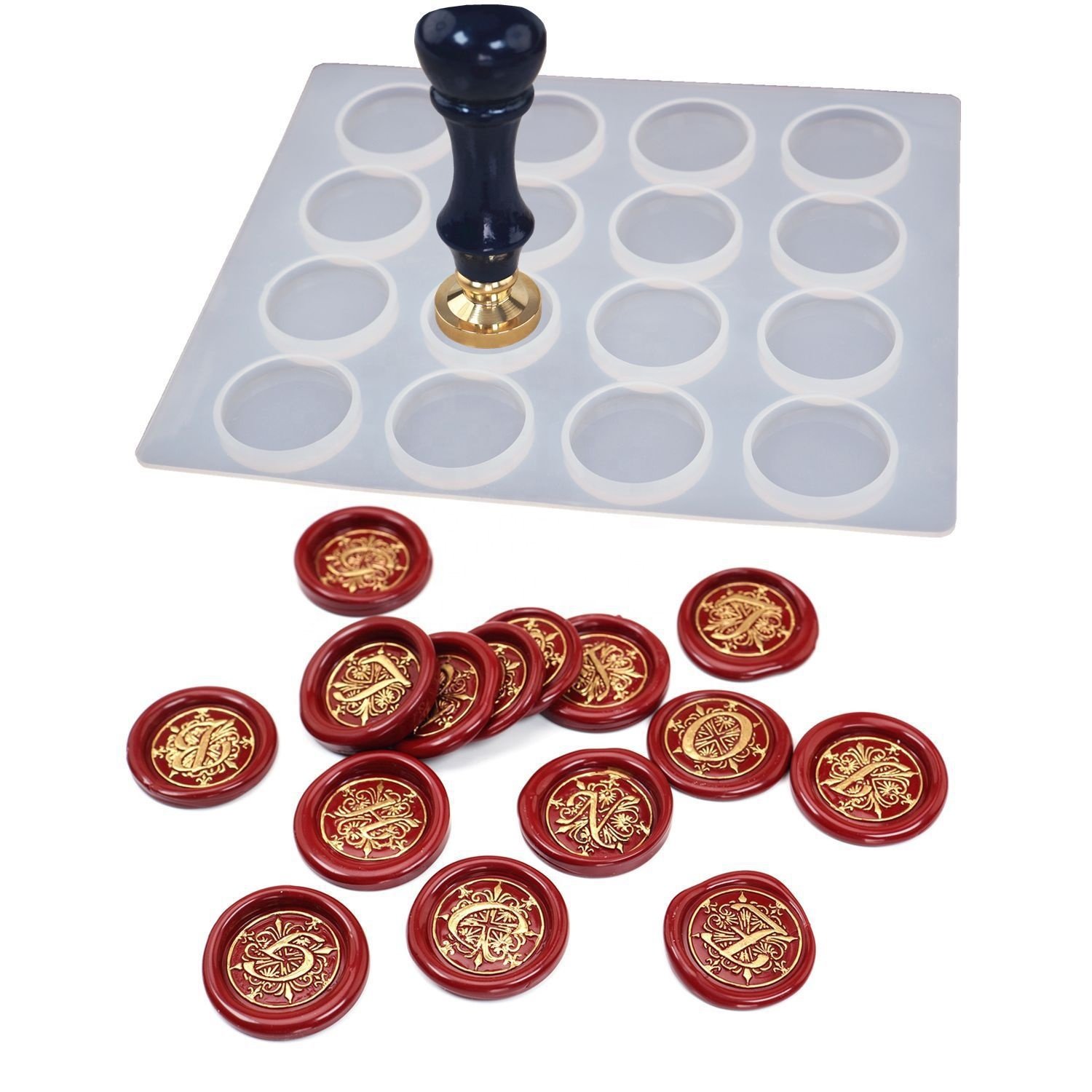 Silicone Mat/Pad for Wax Seal Stamp 24-Cavity Wax Sealing Mat with Removable Sticky Dots for DIY Craft Adhesive Waxing