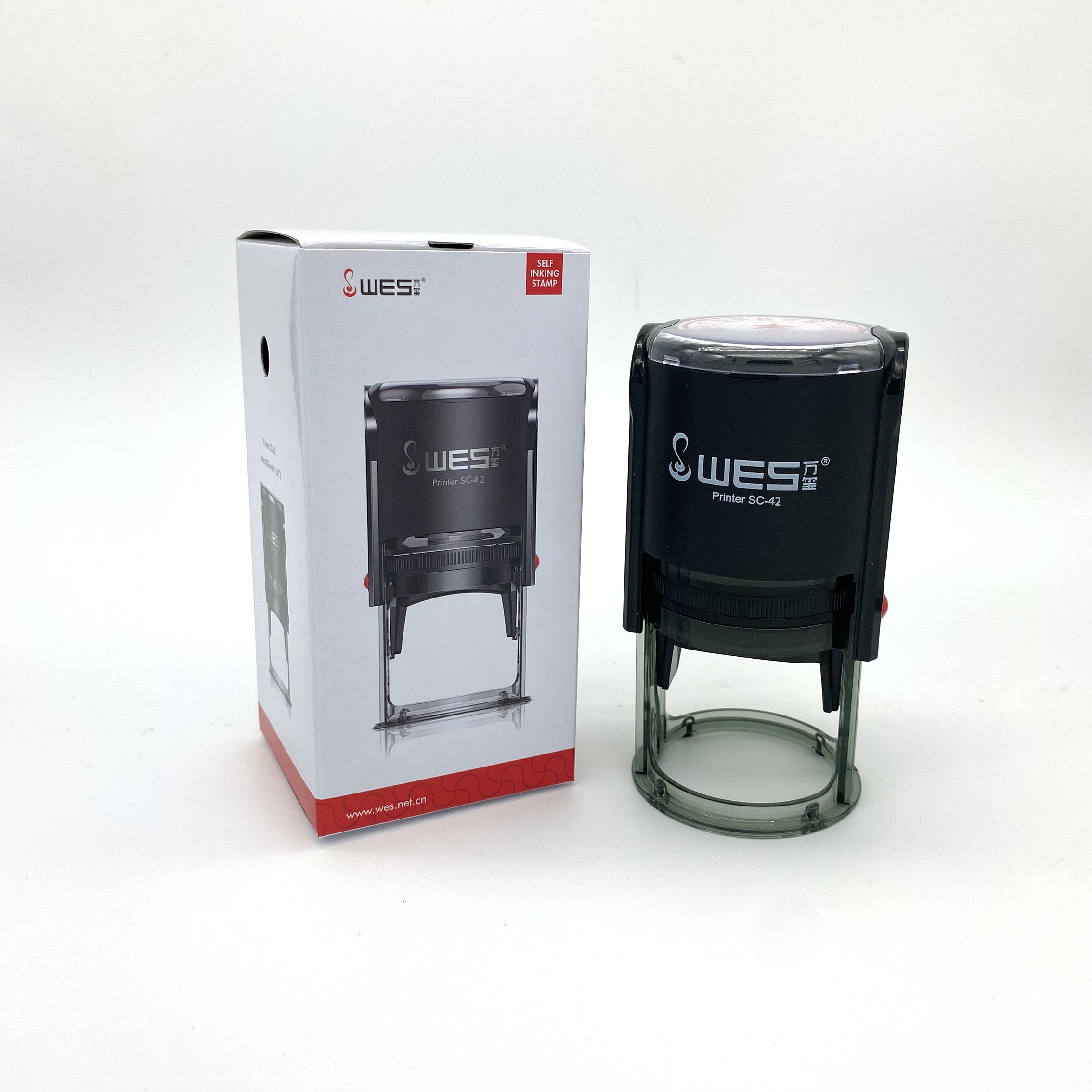 Round rubber stamp WES SC-42C self-inking stamp with bottom cover