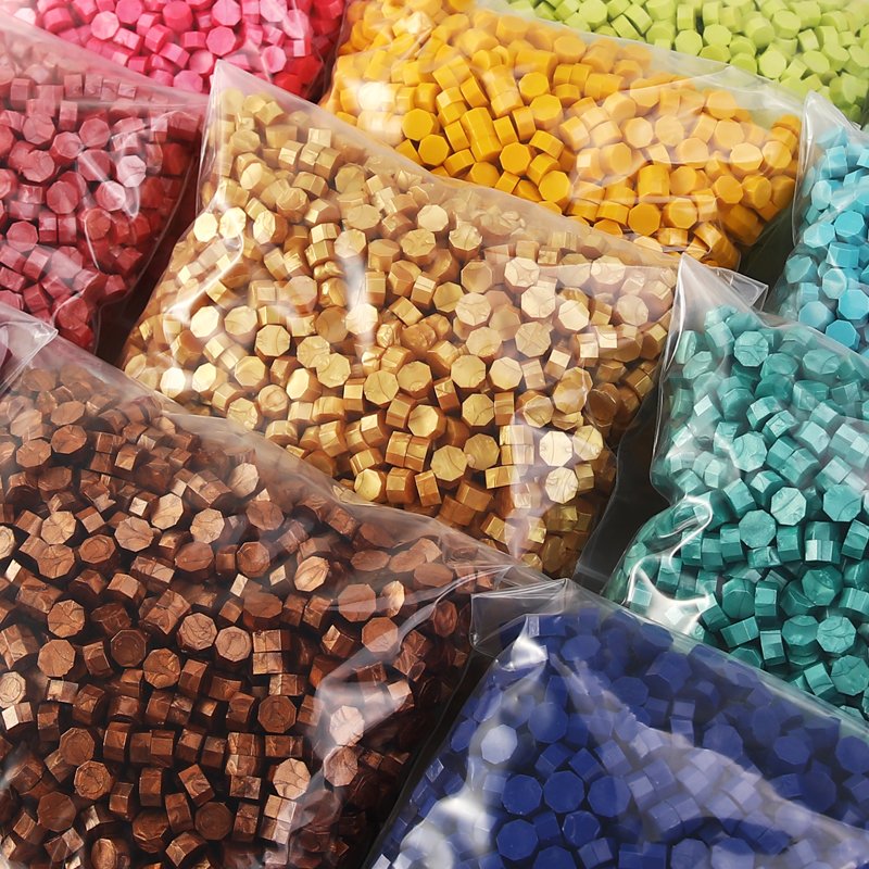 Factory wholesale sealing wax 500g/0.5kg - bagged octagonal wax particles, wax beads, solid brass seals, embossed seals