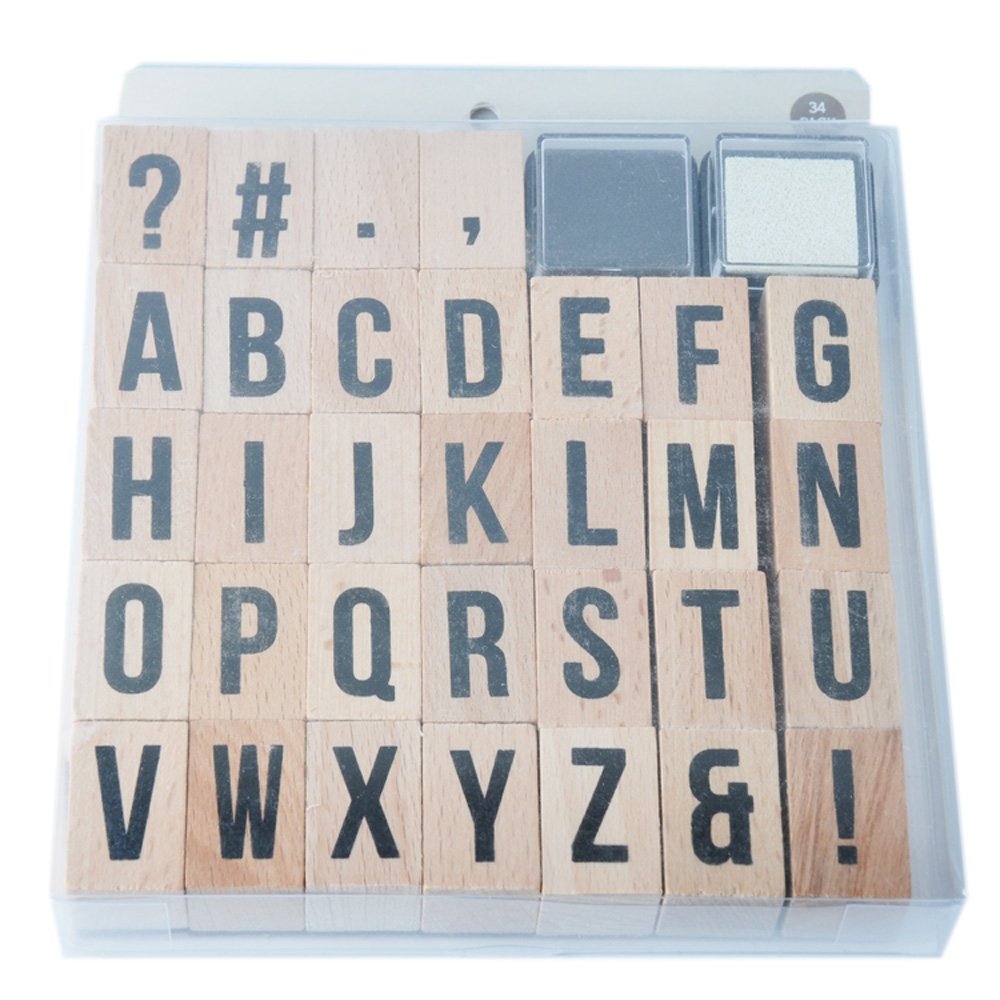 best selling wholesale wooden alphabet stamp set with 2 ink pads