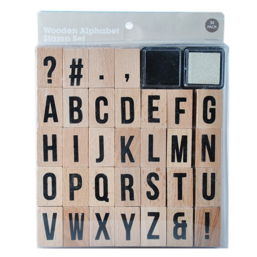 best selling wholesale wooden alphabet stamp set with 2 ink pads