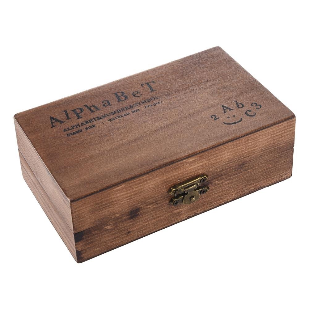 DIY 70pcs Retro Rubber Stamps Set Vintage Wooden Box Case Alphabet Letters Number Craft Scrapbooking Stationary