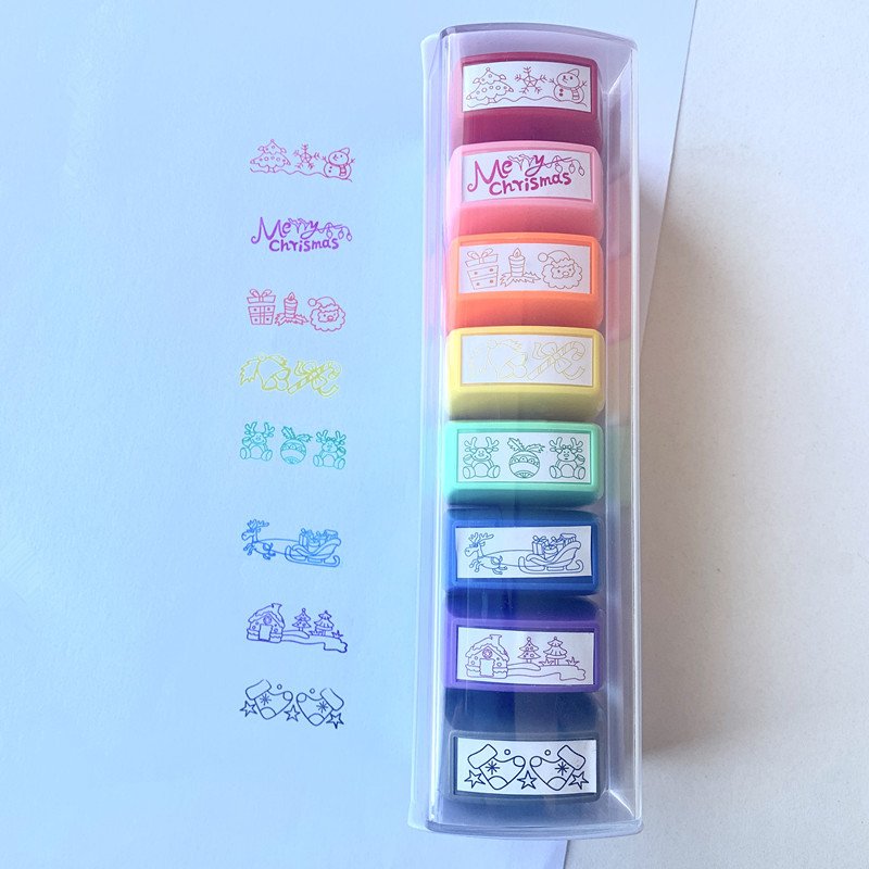 8 in 1 Student Teacher Comment Encourage Stamp Set Self Inking Christmas Stamp Custom Plastics Flash Stamp Set