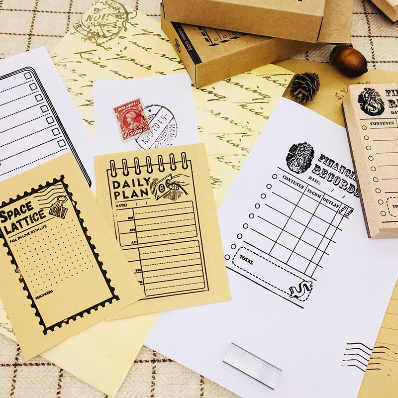 Basic Handbook Stamps Wooden Time Management Daily Planner Calendar Stamps