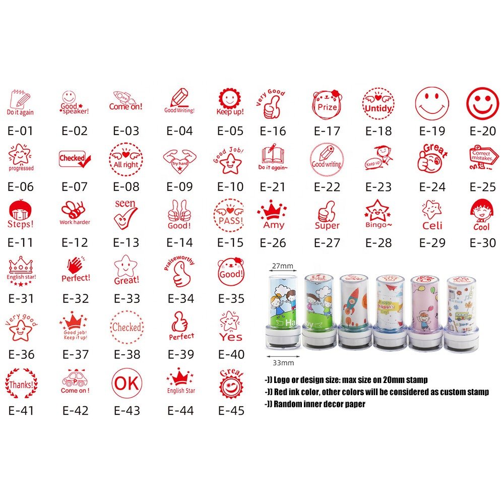 Clear mini made design logo custom school teacher stamps flash for school supplies round square