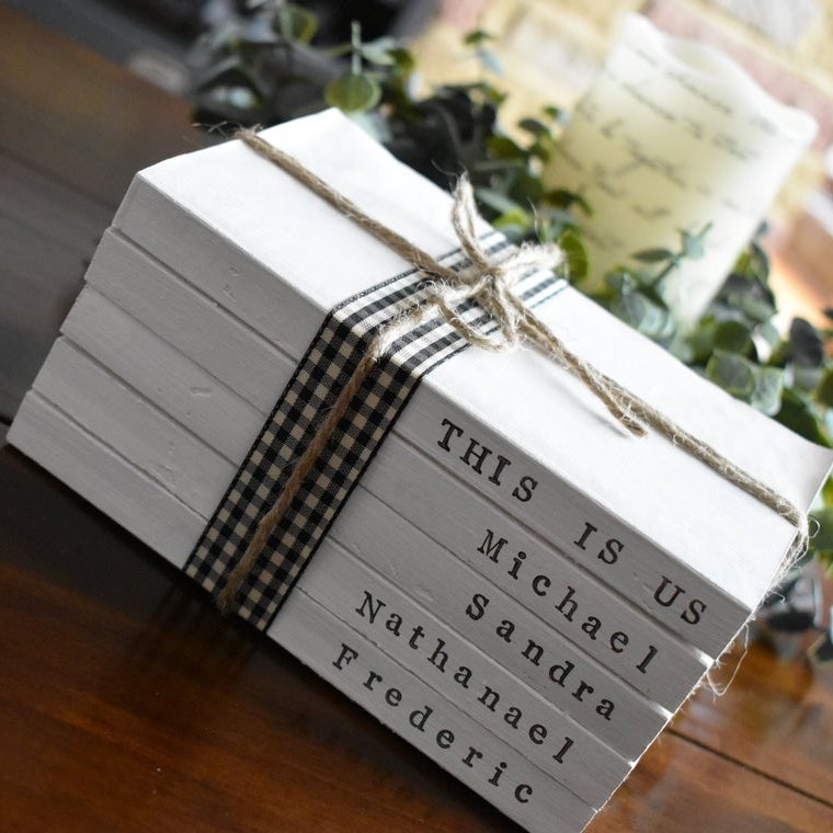 Wooden Decorative farmhouse Fake stamped Book stack Decor