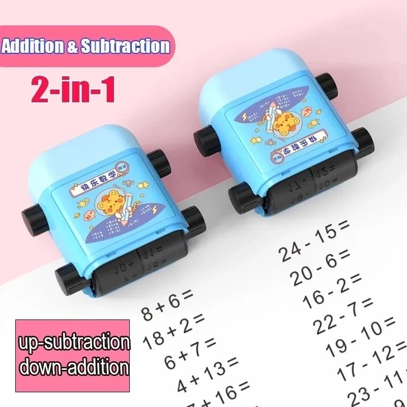 With Ink Box Reusable 2 in 1 Addition and Subtraction Teaching Stamps Roller for Kids Digital Teaching Stamp 100 Teaching