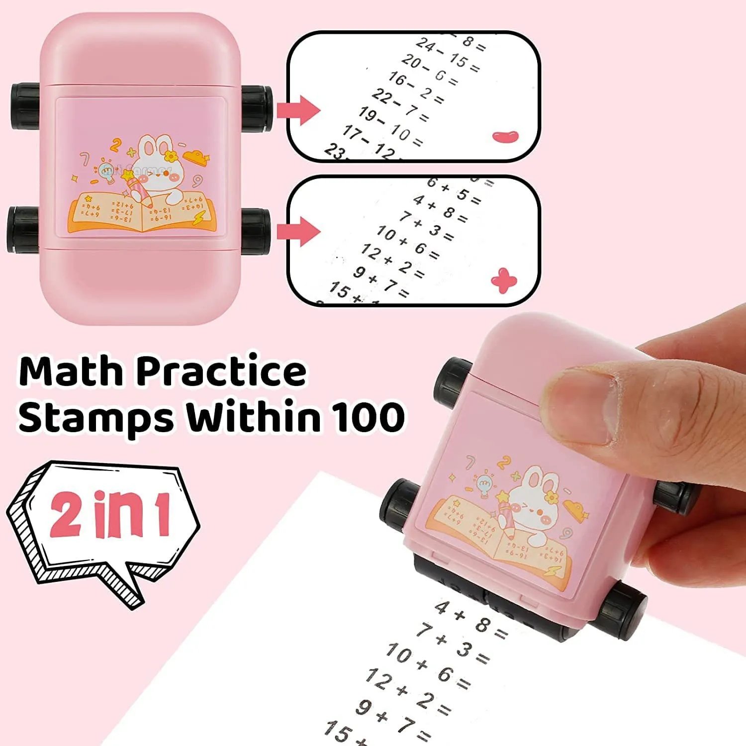 With Ink Box Reusable 2 in 1 Addition and Subtraction Teaching Stamps Roller for Kids Digital Teaching Stamp 100 Teaching