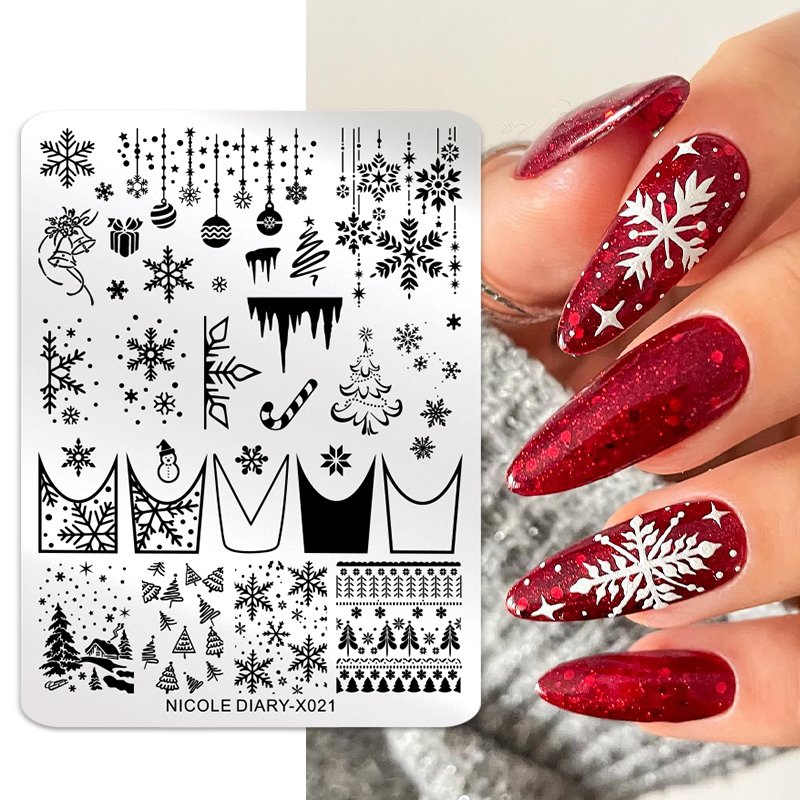 NICOLE DIARY Newest Design Stamp Templates Nail Art Plates Christmas Snowflakes Stainless Steel Nail Stamping Plates Wholesale