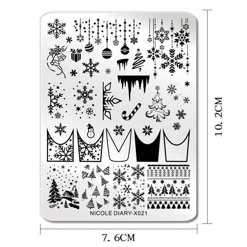 NICOLE DIARY Newest Design Stamp Templates Nail Art Plates Christmas Snowflakes Stainless Steel Nail Stamping Plates Wholesale