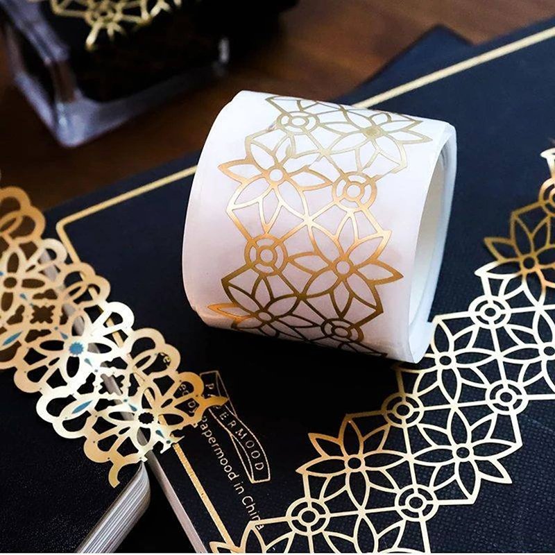 Custom Design Logo Lace Red Black And Stamp Gold Foil Decorative Washi Tape Rolls For Decoration