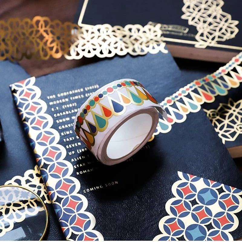 Custom Design Logo Lace Red Black And Stamp Gold Foil Decorative Washi Tape Rolls For Decoration