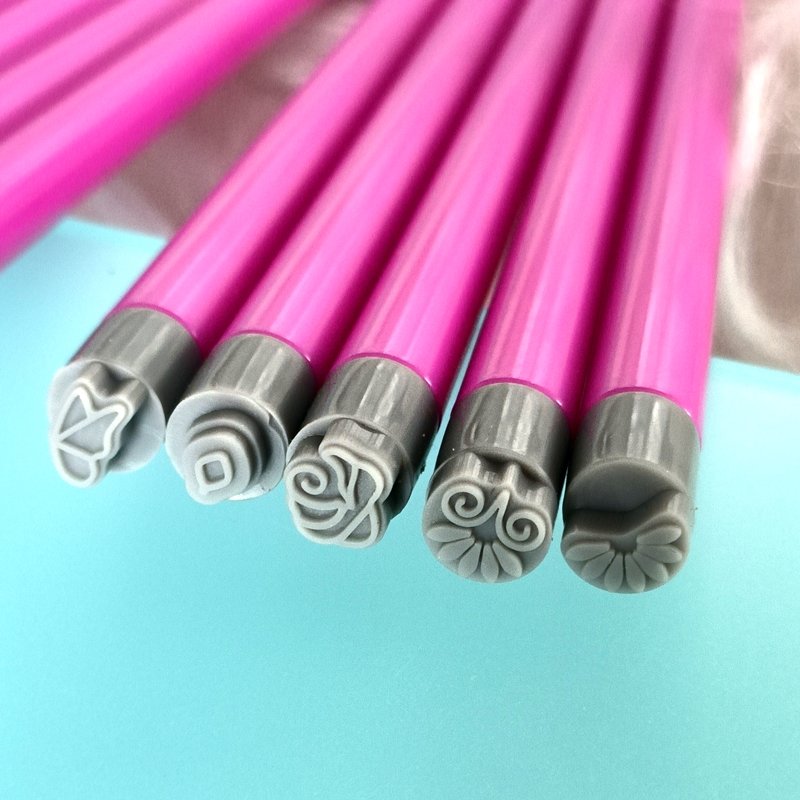 New Pink 6pcs/set Nail Art Stamp Pen Tools For Manicure DIY Flower Design Nail Art 3d Nail Seal