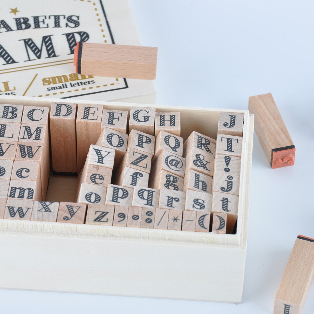 best selling custom craft printed alphabets wood mounted rubber stamp in wooden box for gift