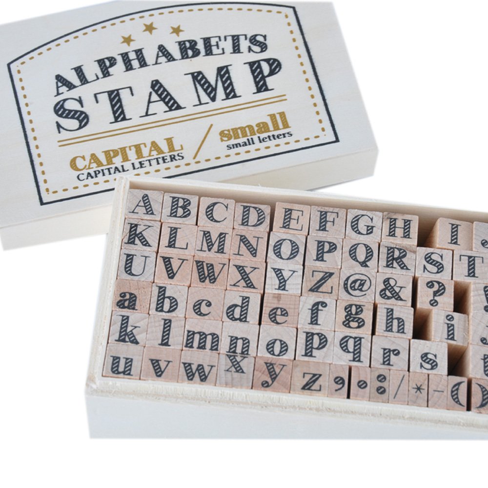 best selling custom craft printed alphabets wood mounted rubber stamp in wooden box for gift