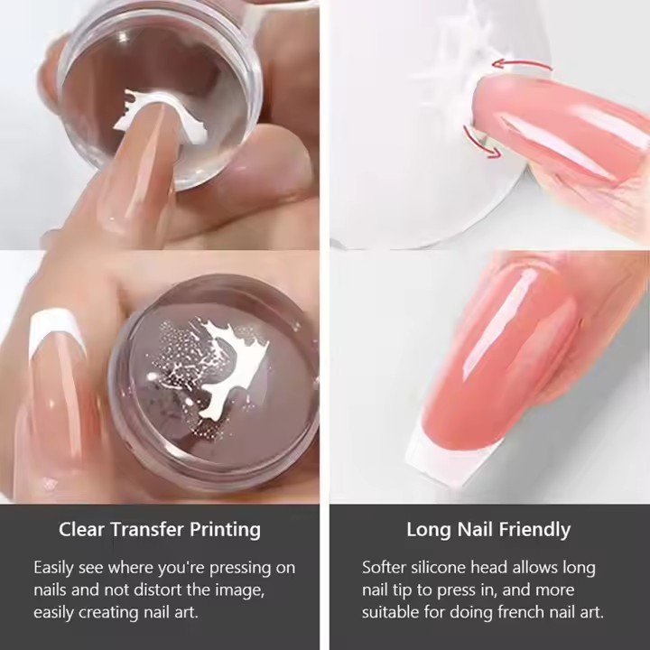 Wholesale BIN Pure Clear Jelly Silicone Nail Stamper Set Transparent Nail Art Stamper with Clear Silicone Stamping Plate