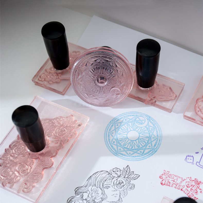 acrylic deboss stamp clear acrylic stamps acrylic square shaped clear stamp with wooden hand