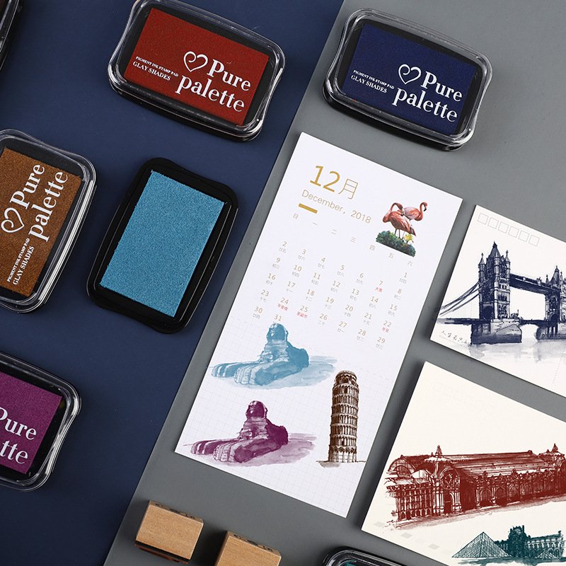 Vintage color water-based stamp ink pad student Kids concave waist color DIY finger painting stamp companion diary stamp clay