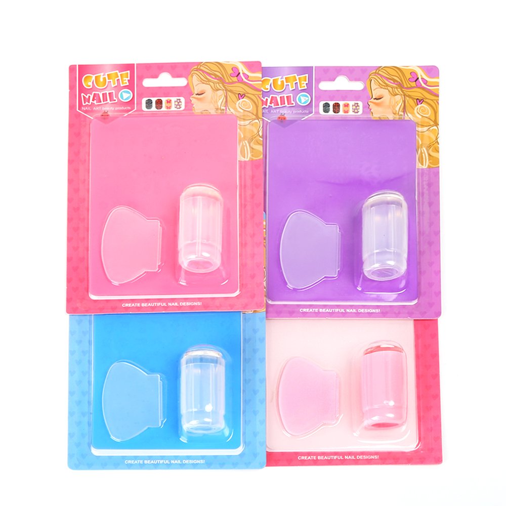 9.5x14.5cm Clear Jelly Nail Art Stamper Scraper Set Silicone Head Polish Stencil Template Stamping Plate Nail Stamper Scraper