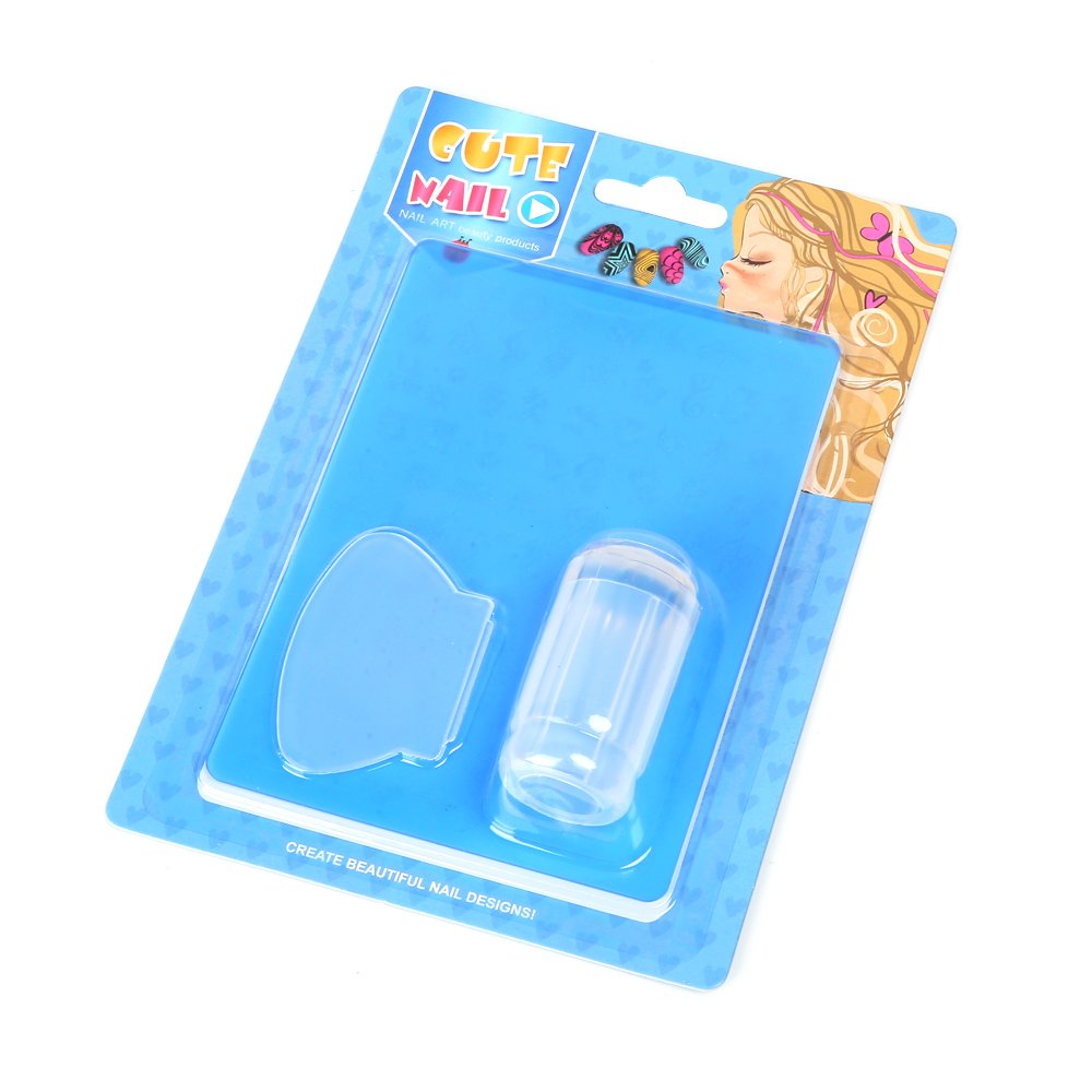 9.5x14.5cm Clear Jelly Nail Art Stamper Scraper Set Silicone Head Polish Stencil Template Stamping Plate Nail Stamper Scraper