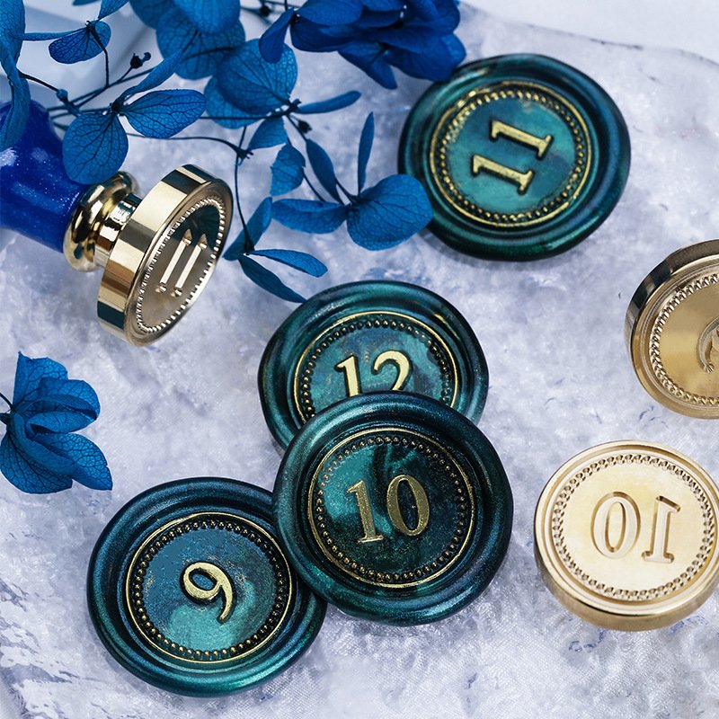 New Digital Series Copper Head Lacquer Seal Solid Brass Carving Arabic Number Seal DIY Decorative Wax Seal Stamp Set Wholesale