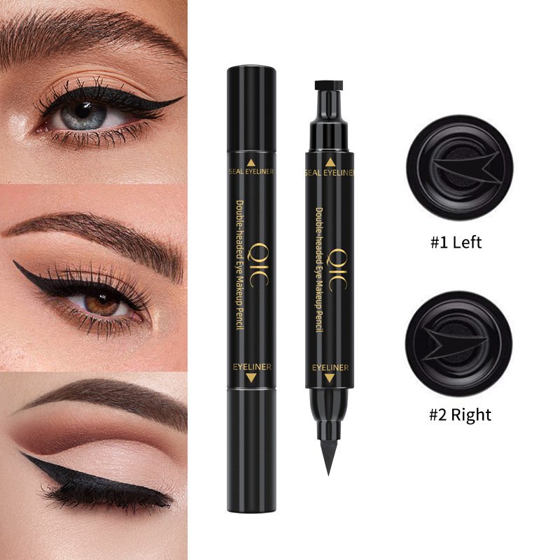 2 pcs Smooth Waterproof Double Head Eyeliner Stamp Glue Pen Black Eyes Makeup Liquid Eyeliner Pencil 2 In 1 Wholesale
