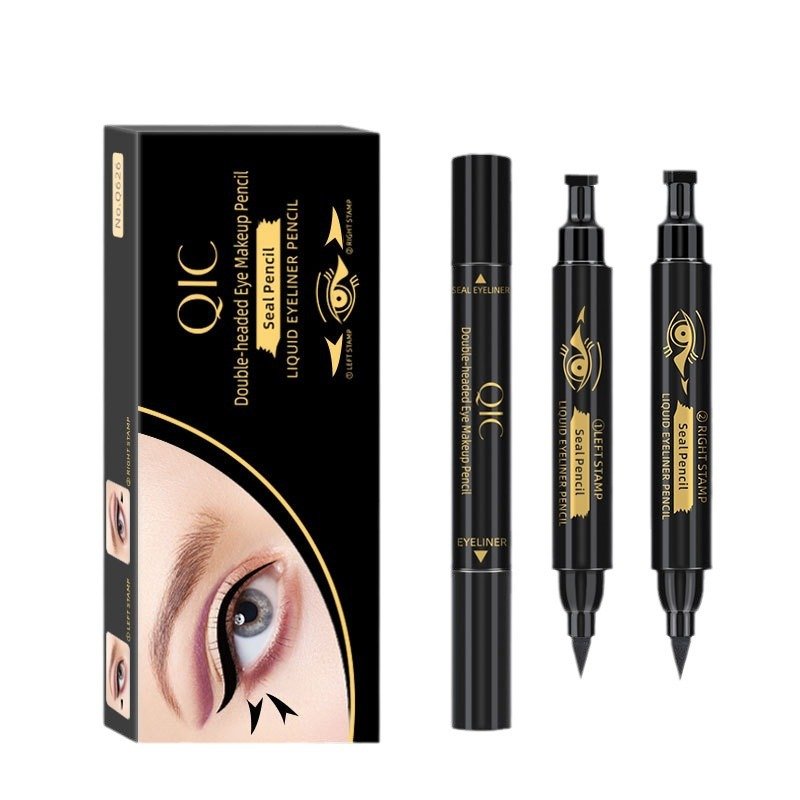 2 pcs Smooth Waterproof Double Head Eyeliner Stamp Glue Pen Black Eyes Makeup Liquid Eyeliner Pencil 2 In 1 Wholesale