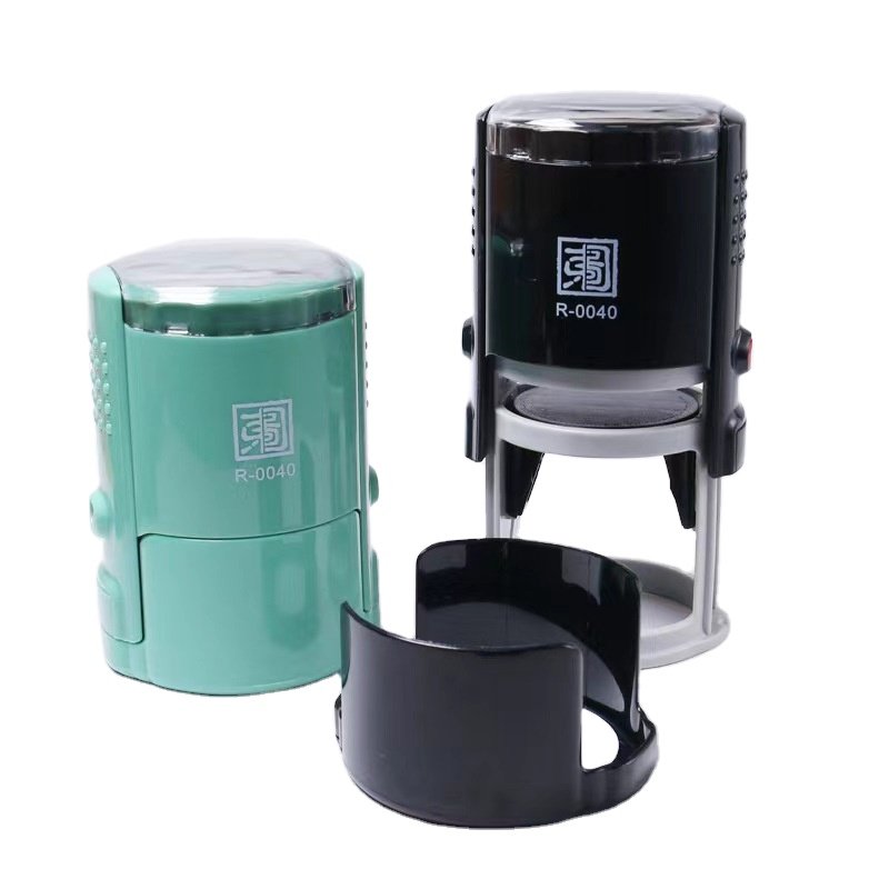 Top selling office use round R40 rubber stamp self inking plastic stamp with blue ink pad