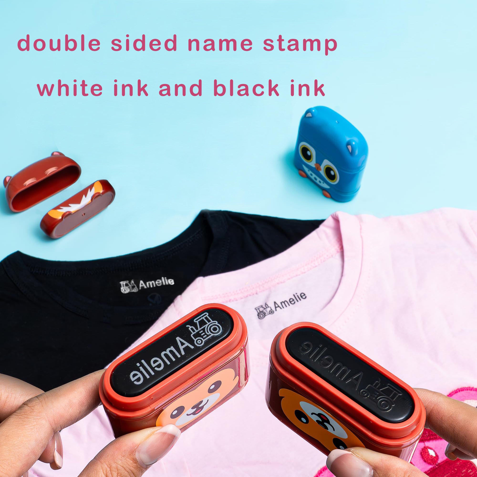 Custom Logo flash Stamps Personalized children waterproof Clothing Stamp double sided kid Name Stamp for clothing