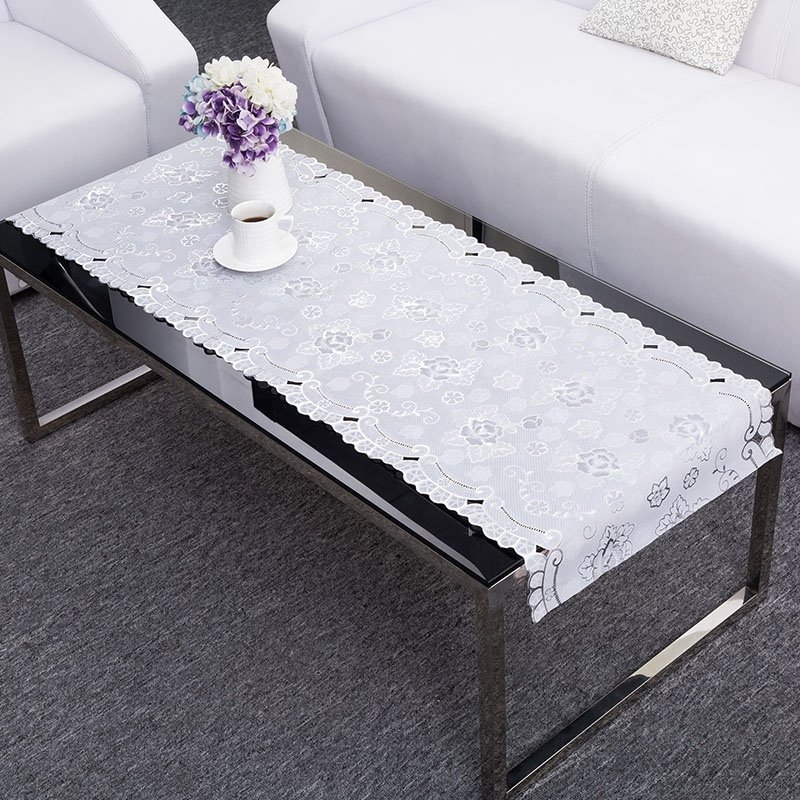 0.5*20M stamp silver floral eco-friendly PVC lace tablecloth rectangle easy cleaning table cloth
