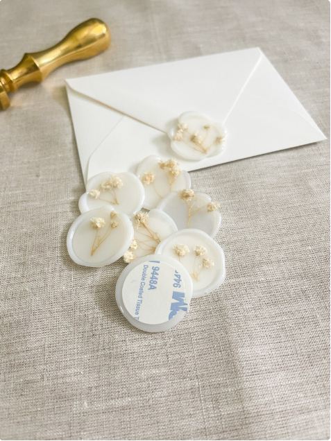 Premade Floral Wax Seals Peel and Stick Blush Pink Floral Vellum Wax Seal Sticker Pressed Flower Wax Seal Sticker