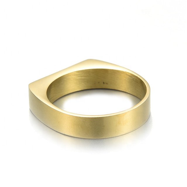 Yiwu Aceon Stainless Steel Narrow Flat Bar At Top Custom Logo Stamped With Stone Gold Personalized Rectangle Bar Ring