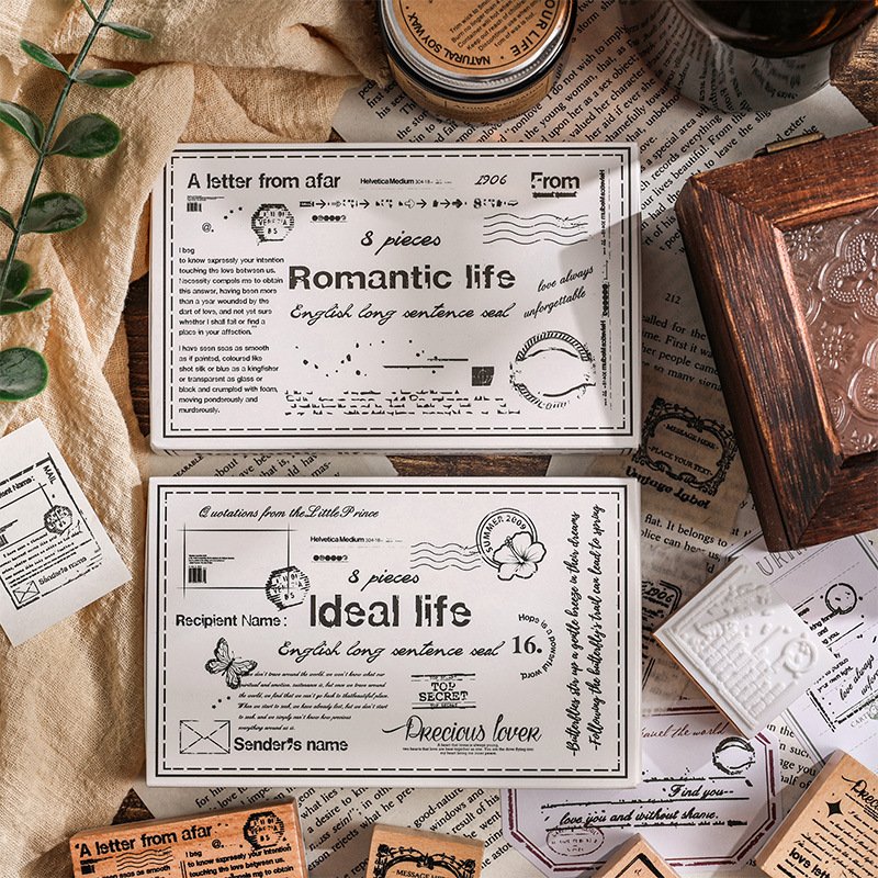 Wholesale creative retro English rubber diary DIY decorative wooden stamp seal set