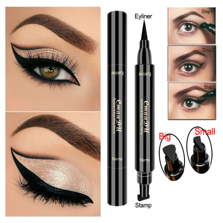 Private Label Waterproof Double Head Eyeliner Black Wing Shape Stamp Water Activated Eyeliner Pen