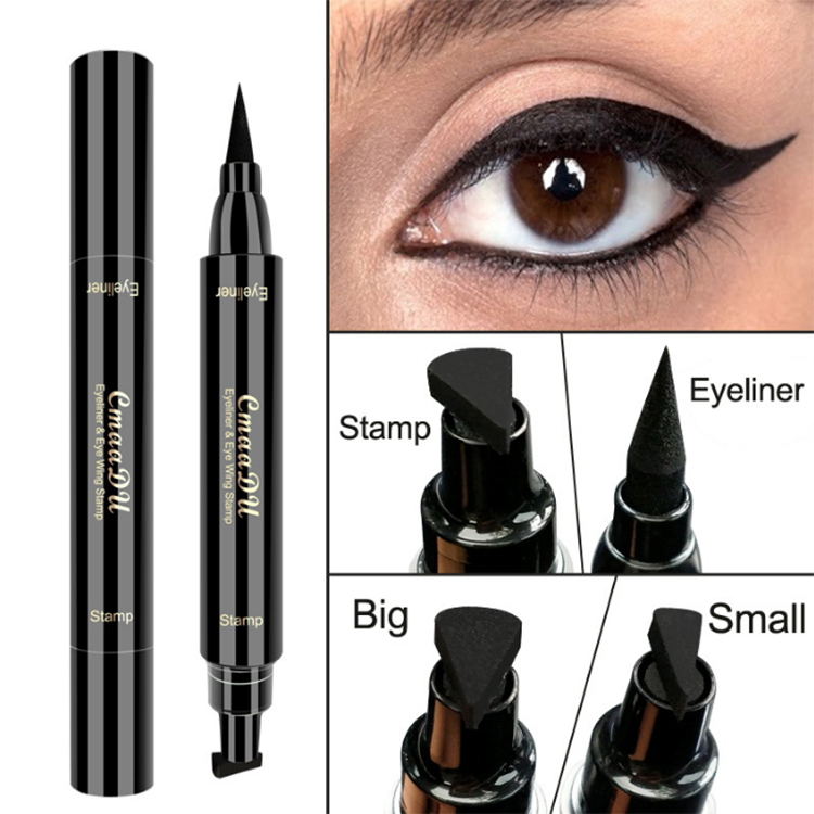 Private Label Waterproof Double Head Eyeliner Black Wing Shape Stamp Water Activated Eyeliner Pen