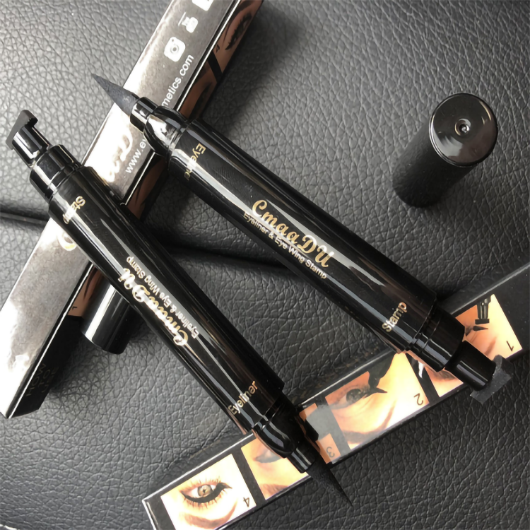 Private Label Waterproof Double Head Eyeliner Black Wing Shape Stamp Water Activated Eyeliner Pen