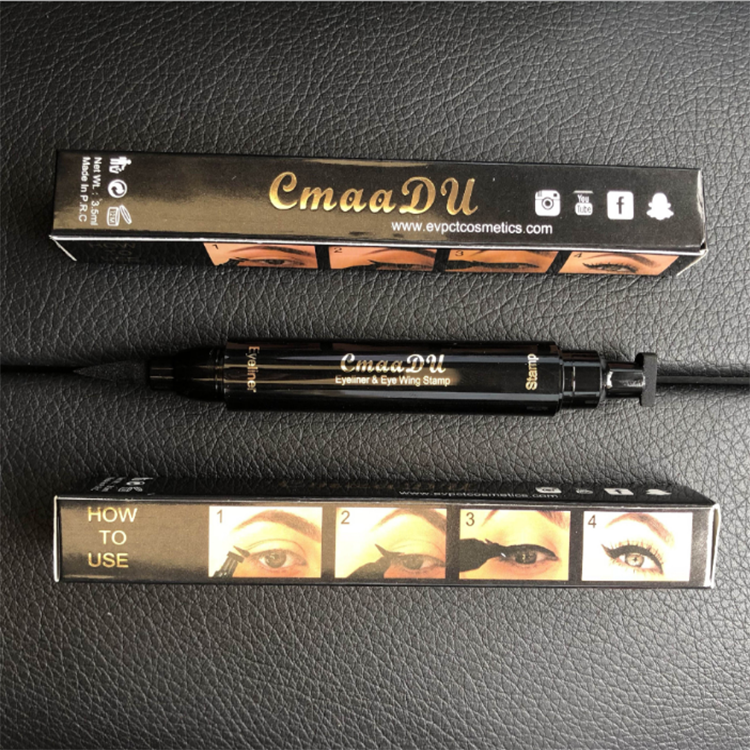 Private Label Waterproof Double Head Eyeliner Black Wing Shape Stamp Water Activated Eyeliner Pen