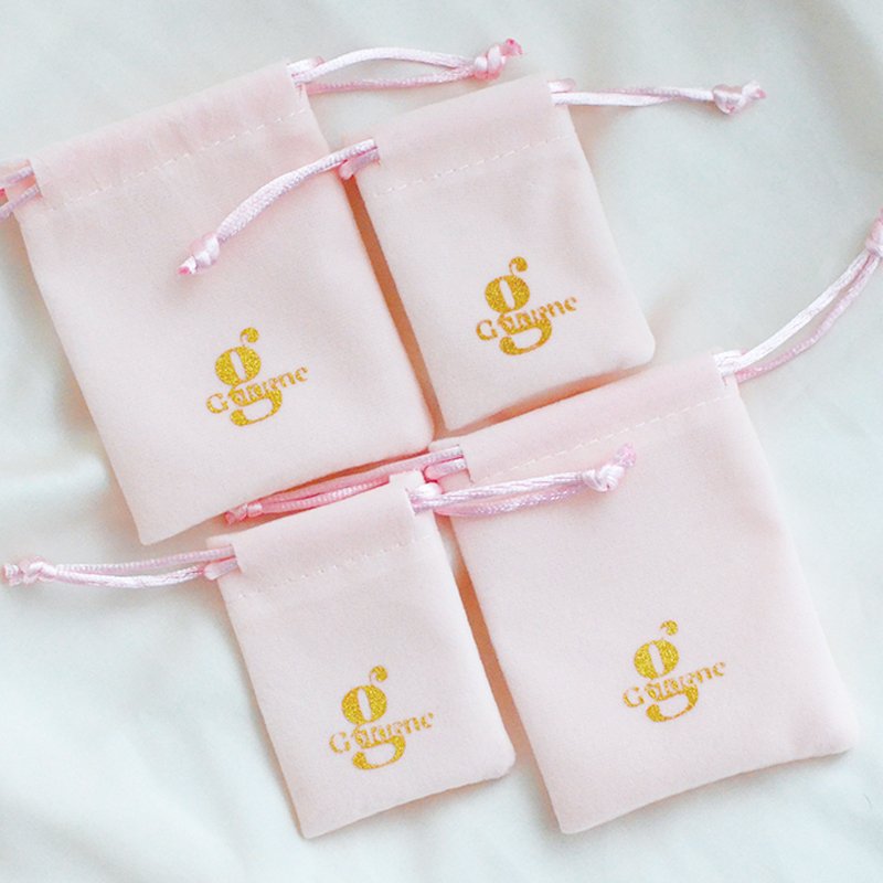 custom brand pink velvet drawstring pouch logo design felt jewellery bag with foil logo