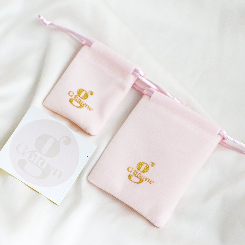 custom brand pink velvet drawstring pouch logo design felt jewellery bag with foil logo