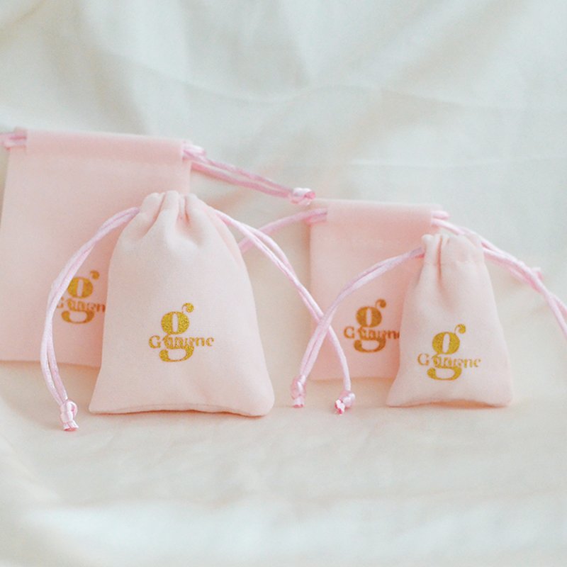 custom brand pink velvet drawstring pouch logo design felt jewellery bag with foil logo