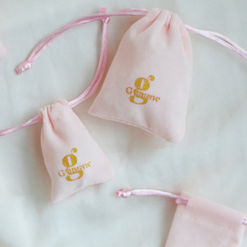 custom brand pink velvet drawstring pouch logo design felt jewellery bag with foil logo