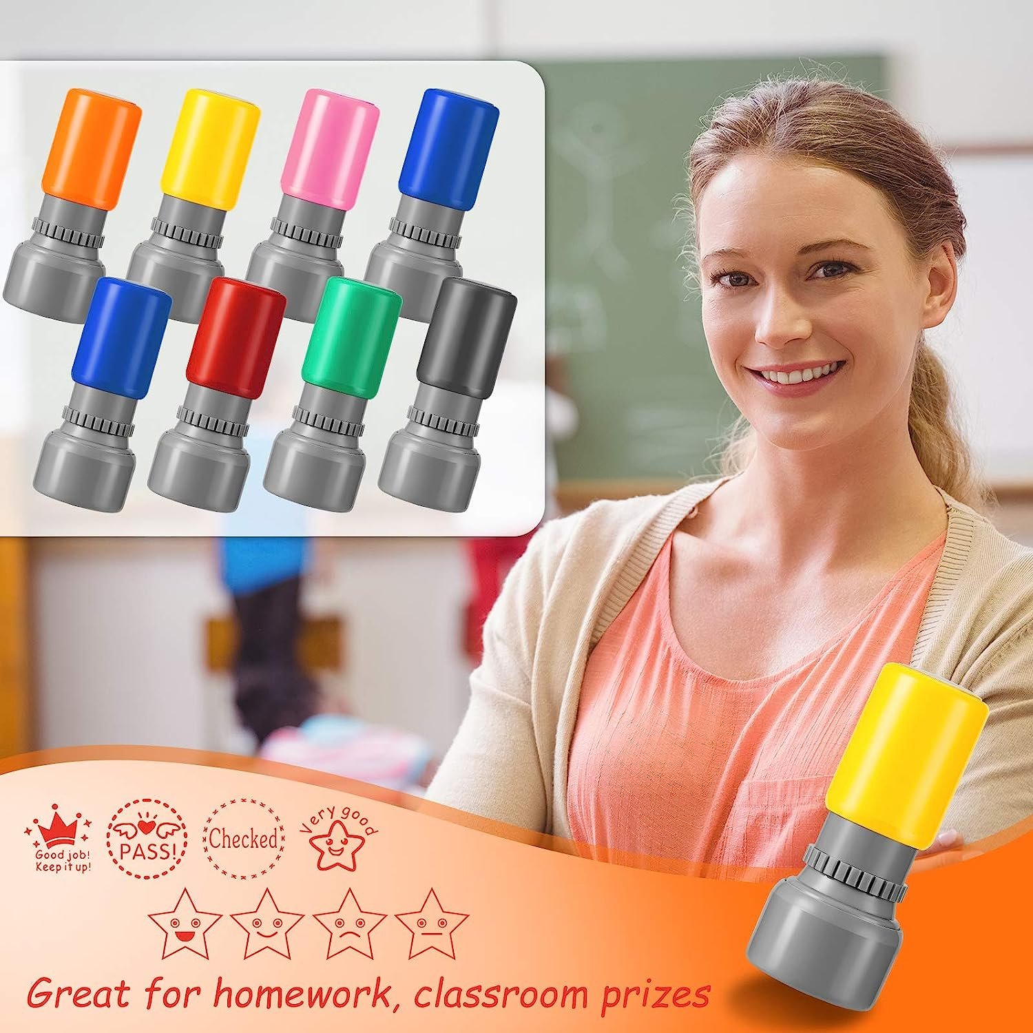 Fast delivery personalized custom design teacher supplies stamps reward rubber stamps for teachers
