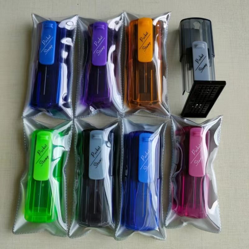 Hot sale self inking signature pocket flash stamps With assorted mount Colors pre inked pocket stamp.