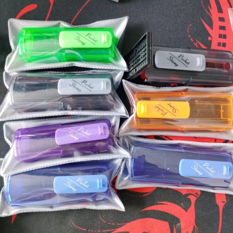 Hot sale self inking signature pocket flash stamps With assorted mount Colors pre inked pocket stamp.